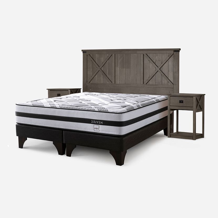 Cama Europea Driven 2 Plazas 150 X 200 Cm Base Dividida Con Muebles Ray